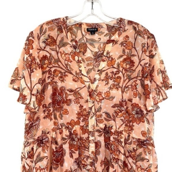 Torrid Lexie Babydoll Pink Floral Sheer Chiffon Tunic Blouse - Picture 4 of 11